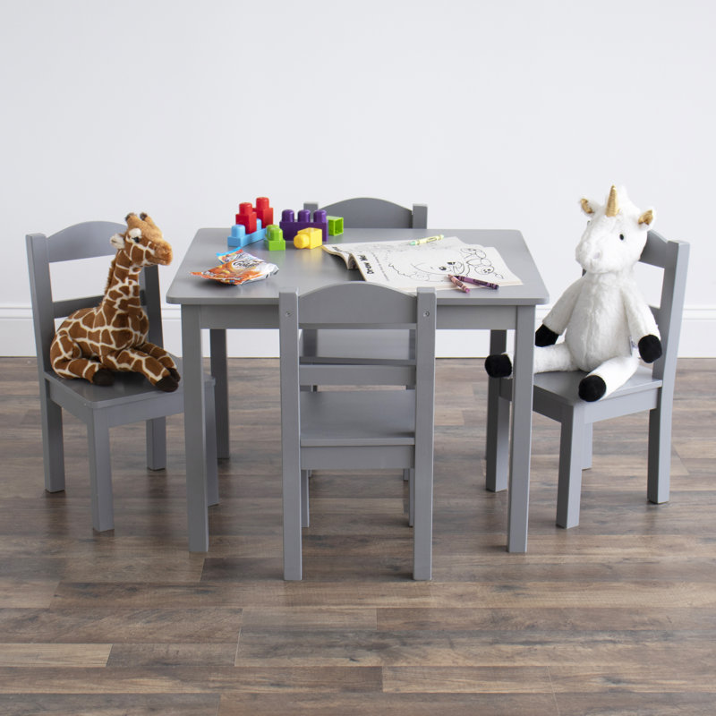 Kids 5 Piece Rectangular Play Or Activity Table and Chair Set, Grey