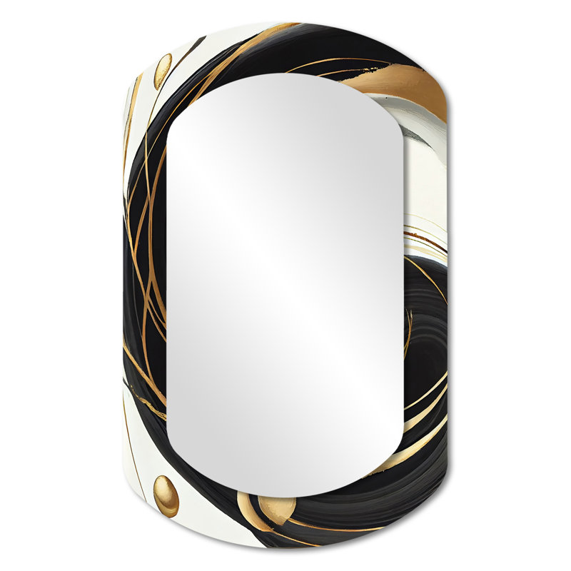 Elkhorn Gold Glamour Circle II - miroir mural cylindrique en marbre, miroir décoratif asymétrique blanc, 31 po x 19 po