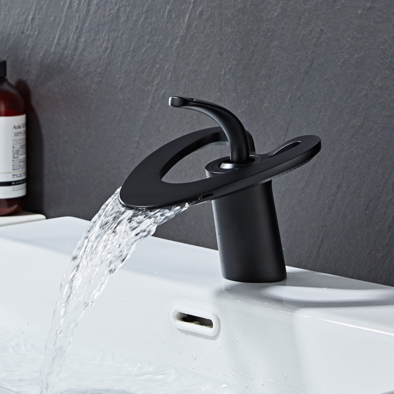 Robinet pour salle de bain à poignée simple avec plaque de recouvrement et ensemble de drain Wovier, Noir mat