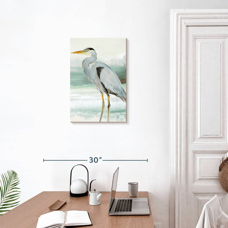 Bramon héron sur verre de mer I, H 24 po x l 16 po