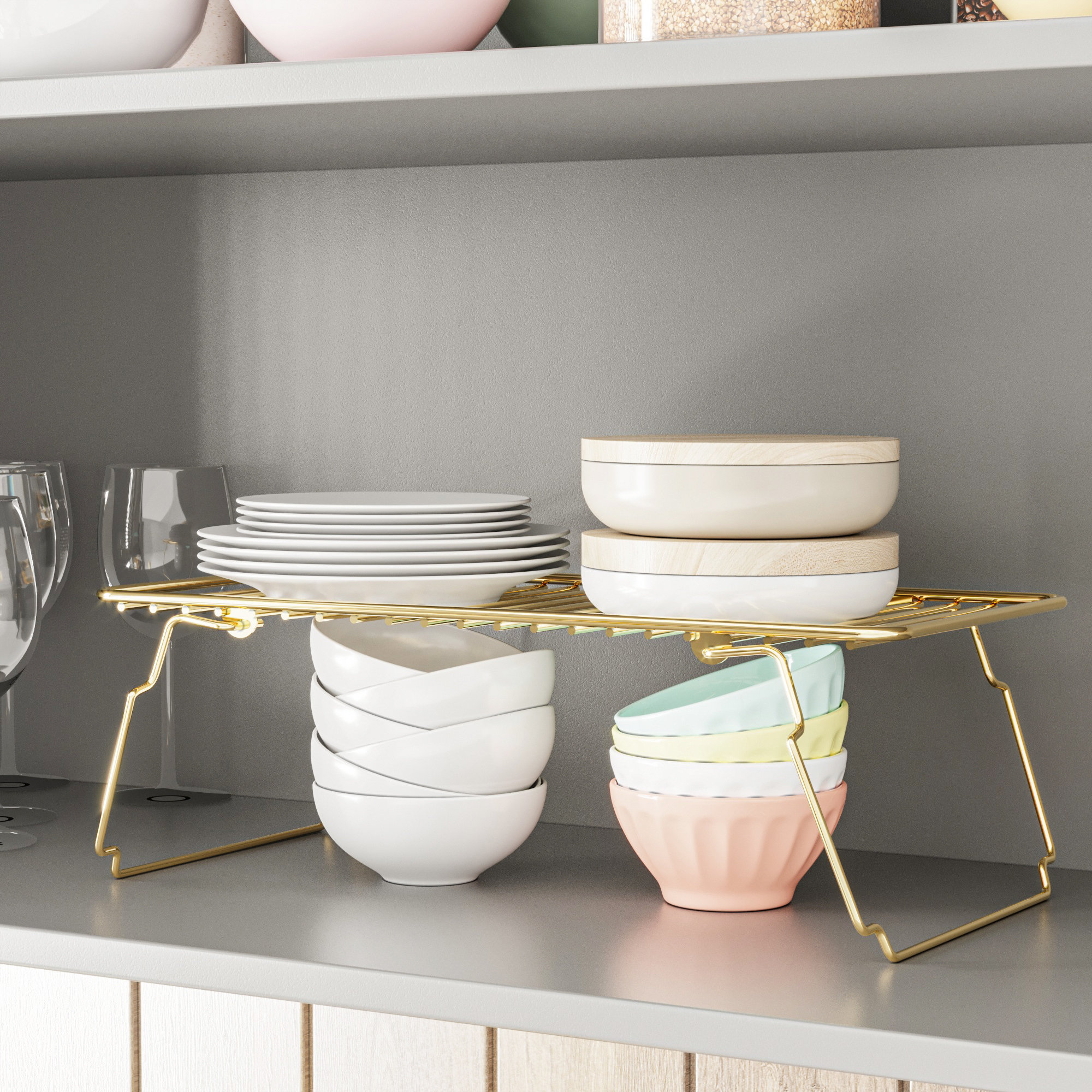 Golden Metal Racks Inbox Zero Rustproof Foldable Gold Metal Wire Kitchen Cabinet Storage ...