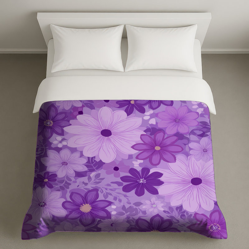 Housse de couette à motif floral Boho, Housse de couette pour très grand lit, Floral mauve