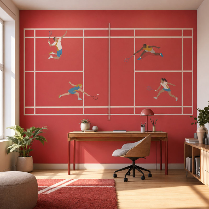 Décoration murale Badminton, 160 po x 108 po, Peler et coller