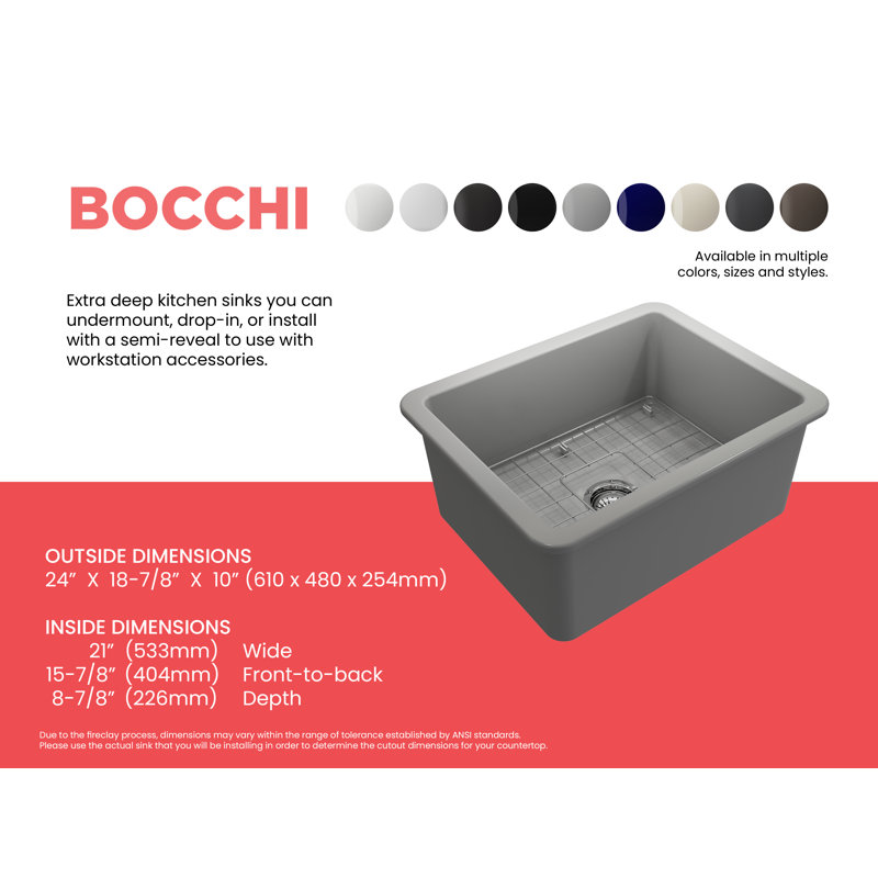 Sotto 24'' L Single Basin Kitchen Sink, Matte Gray