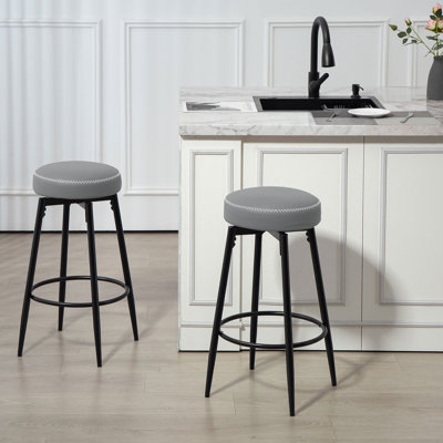 HOMCOM 360 Degree Swivel Bar Stools Set of 2 with Footrest 69 cm Tall
