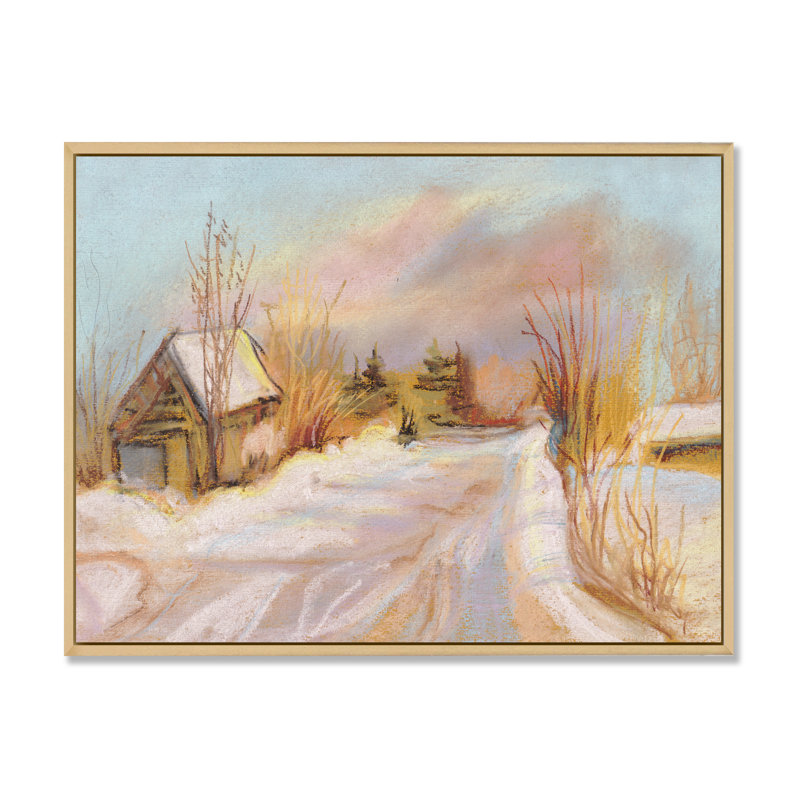 Cold Winter Winter Day - reproduction sur toile, H 12 po x l 20 po x P 1 po, Cadre flottant en érable