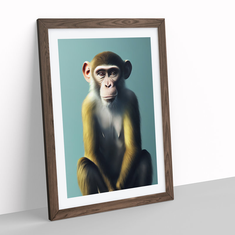 A Monkey Portrait No.3 - Single Picture Frame Painting, 46cm H x 34cm W x 2cm D, Walnut Framed
