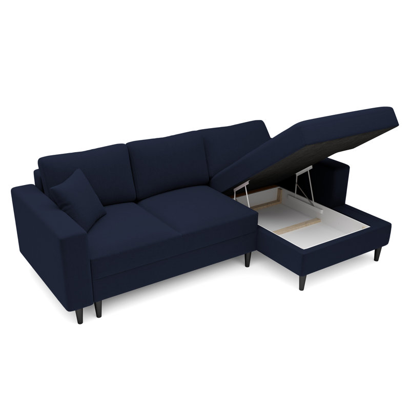 Ajten 3 Seater Velvet Sofa Bed, Right Hand Facing, Dark Blue