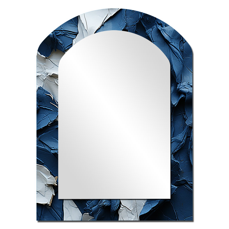 Bliss Of Happiness In Aegean Blue - Miroir décoratif en forme d'arche abstraite sur métal, 34 po x 25 po