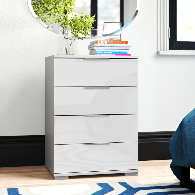 52cm W 4 - Drawer Chest of Drawers, Imitation white oak and grey glass