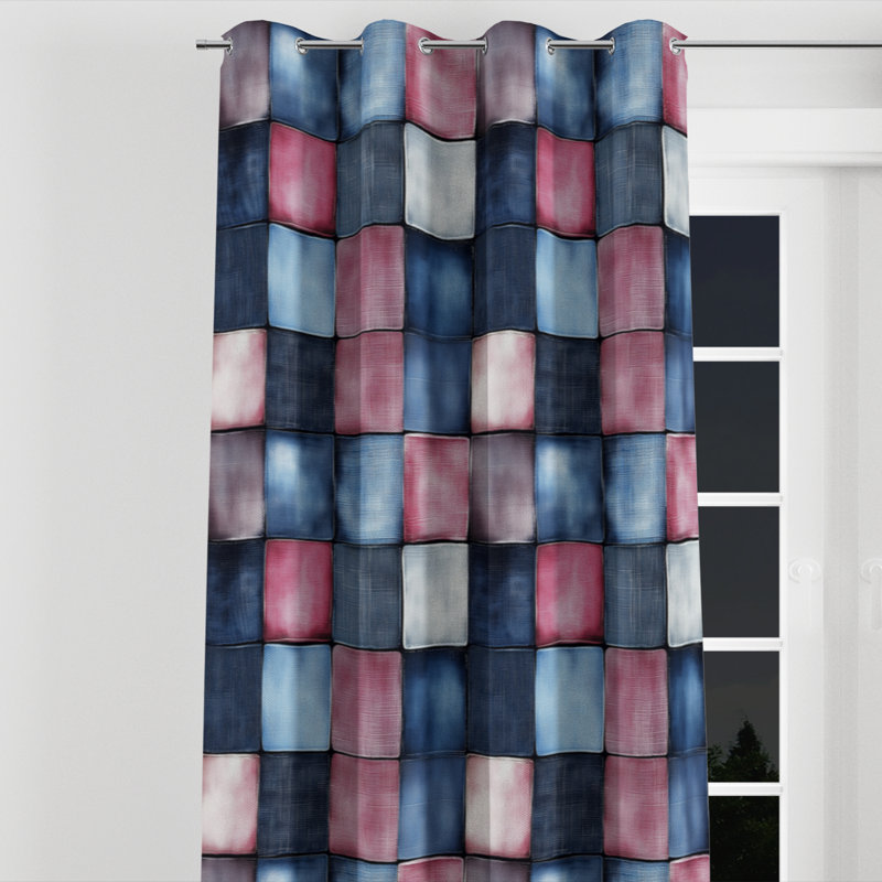 Rideau en velours Patchwork, L 52 po x L 120 po, Œillets argentés