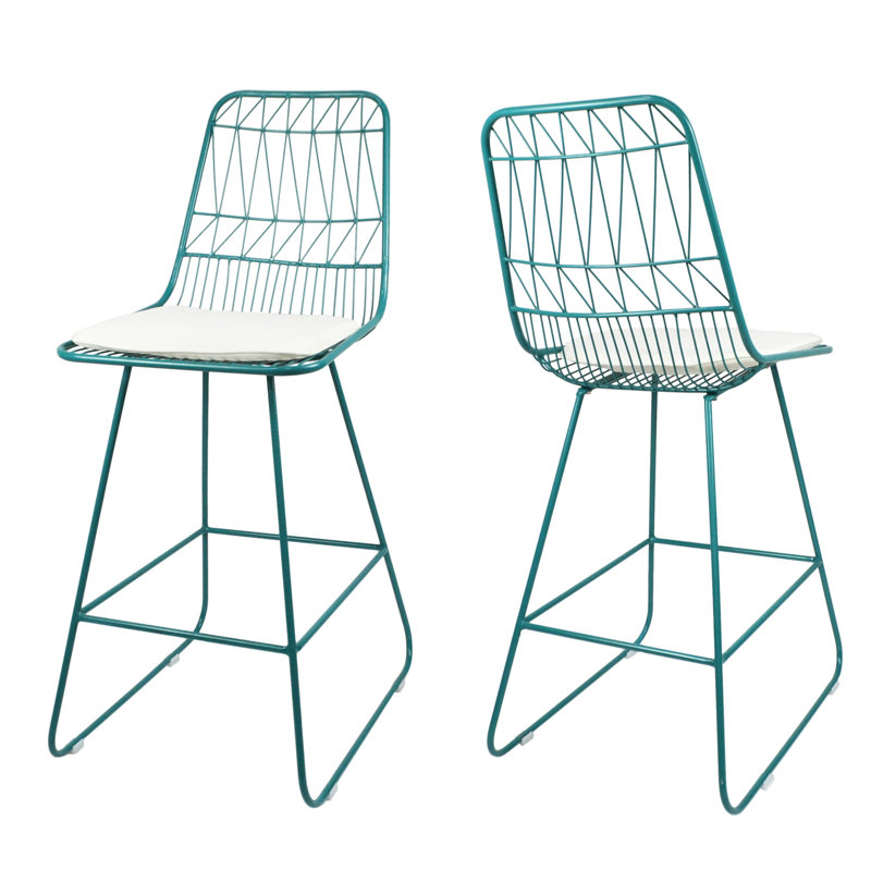 2 pièces de tabourets de comptoir beiges avec structure en fer robuste et siège de coussin avec coussins d'eau modernes, de 2