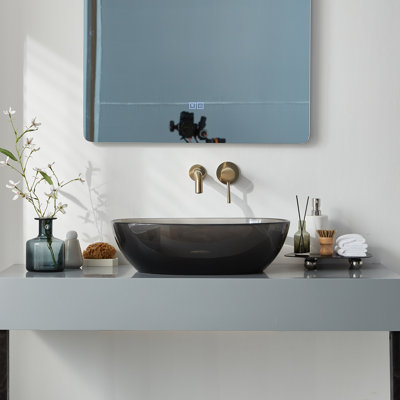 Lavabo de salle de bain vasque ovale en résine transparente 22 po x 15 po Pensen