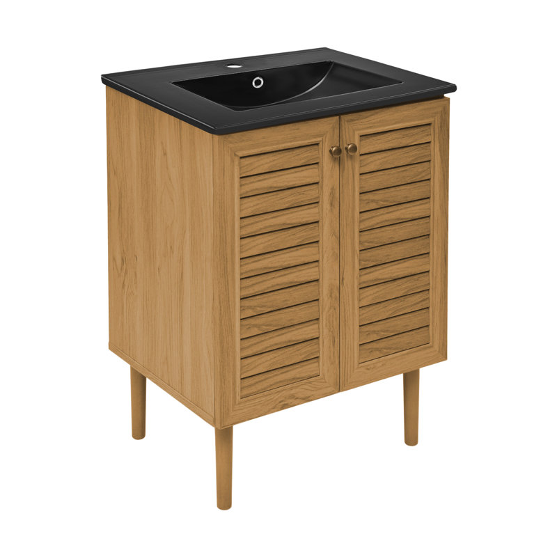Meuble-lavabo autoportant 24 po Bron, Trou unique, Chêne doré, Noir