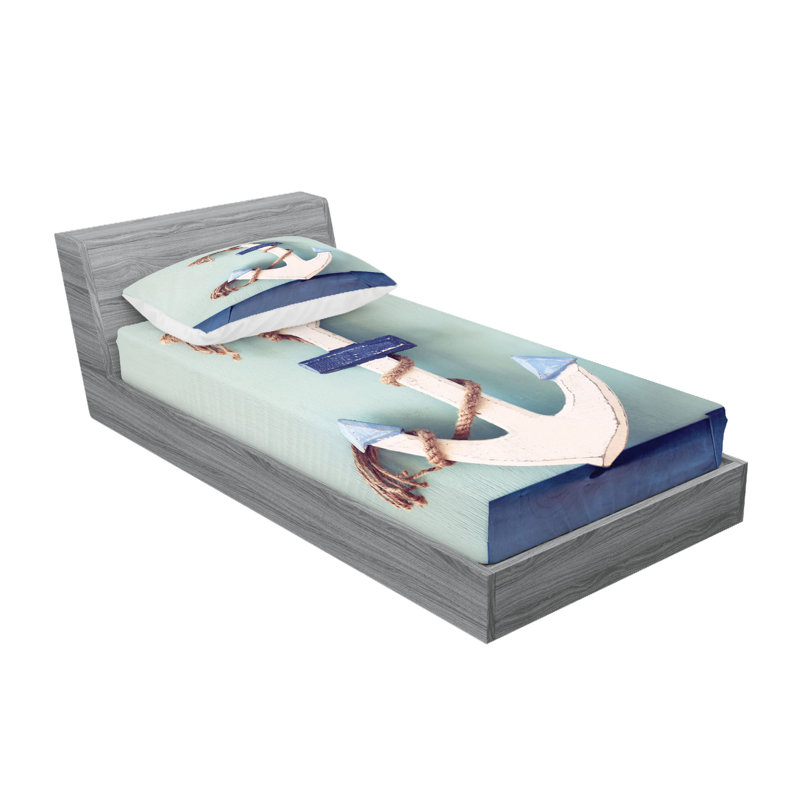 Ensemble de draps et taies décoratives Ambesonne Anchor, bleu pâle, Ensemble de draps pour lit simple avec deux taies 