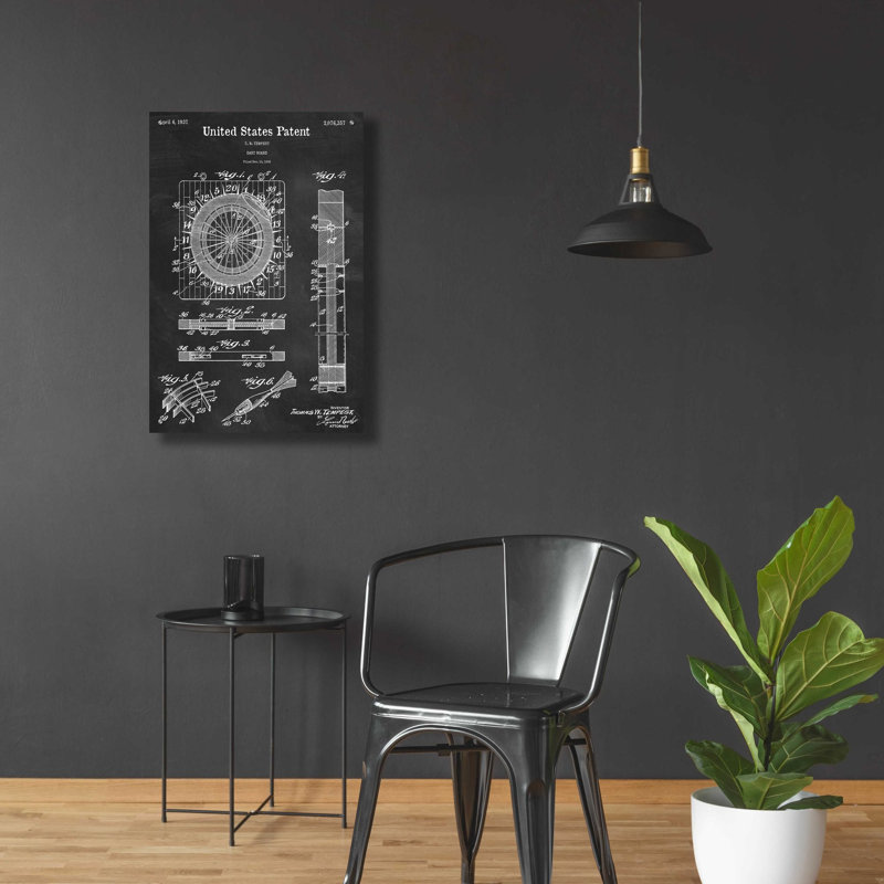 «Darts Game Blueprint Vernis tableau noir», art mural en verre acrylique, H 36 po x l 24 po x P 0,2 po