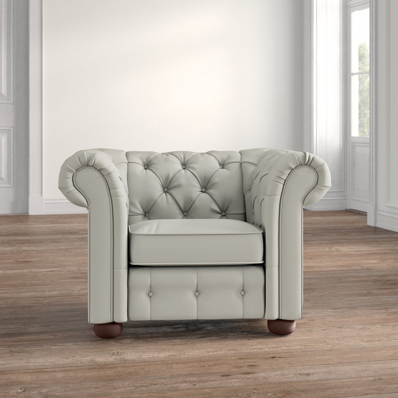 Huskins Velvet Chesterfield Chair, Pewter Gray Velvet