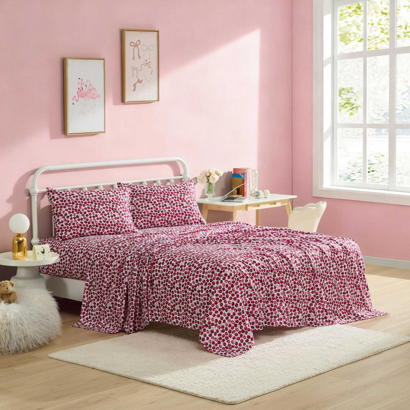 Betsey Johnson Printed Novelty Sheet Sets, Twin Sheet Set with 1 Standard Pillowcase, Pop Art Cherry Red