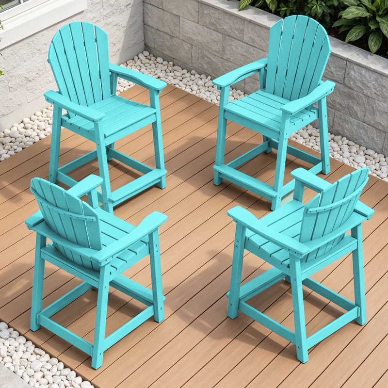 Ensemble de 4 chaises d'extérieur en PEHD Adirondack, Bleu