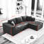 Canapé modulaire 106 po avec méridienne en L 106 po avec velours côtelé gris, sans assemblage-1481712707