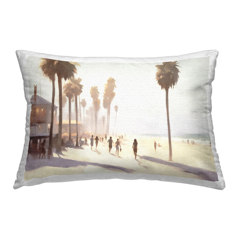 Coussin d'extérieur imprimé à motif de plage rose par Noah Bay
