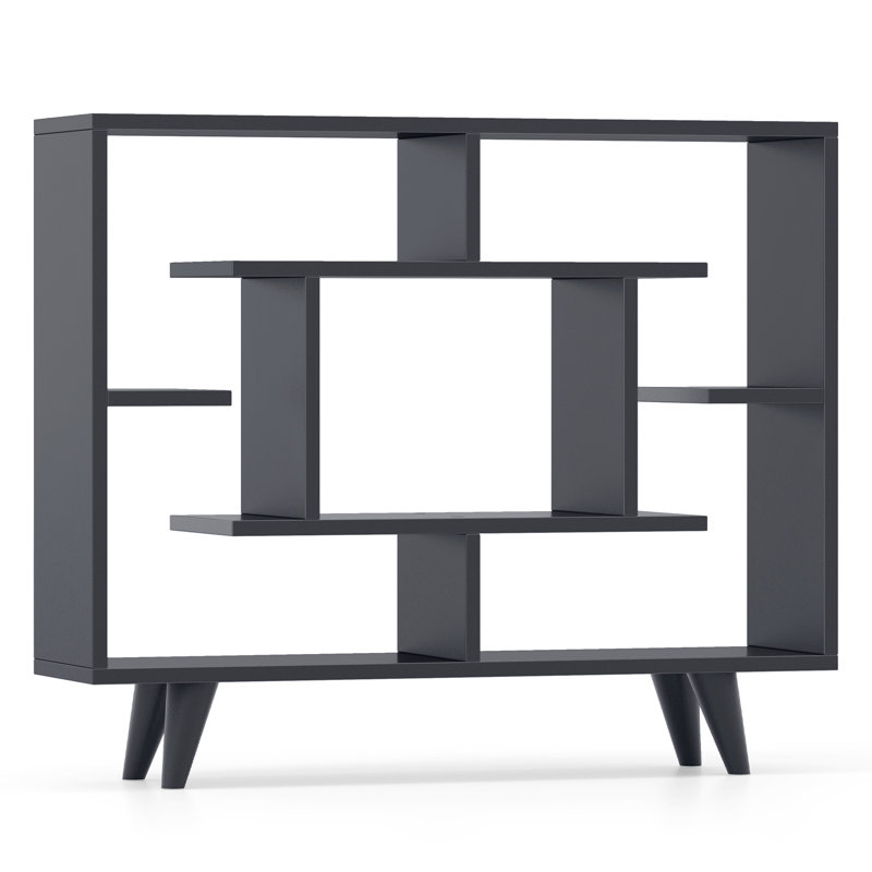 Bookshelf Geometric Bookcase w/ Anti-Tipping Kit Storage Shelving Unit, Black
