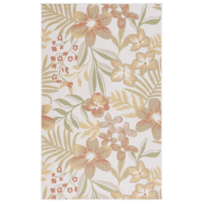 Aramantha Floral Power Loomed Indoor/Outdoor Area Rug in Beige/Green/Orange, Rectangle 5'3" x 7'7"