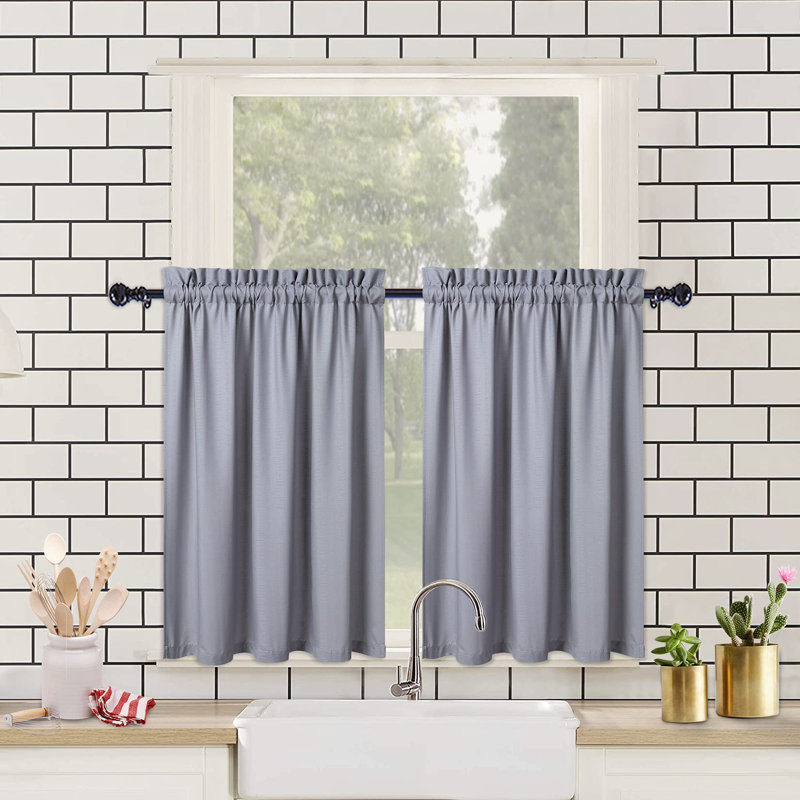 Waterproof Embossed Kitchen Curtains - Short Seersucker Cafe Panels, Textured and Room Darkening - For Kitchen, Bathroom, Bedroom, Living Room - Set of 2