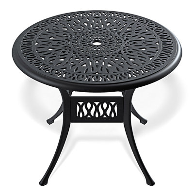 Table de salle à manger en aluminium avec trou pour parasol