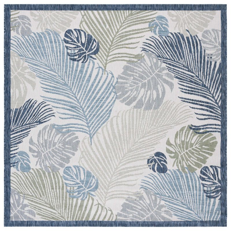 Aramantha Floral Power Loomed Indoor/Outdoor Area Rug in Beige/Green/Blue/Gray, Square 6'7"
