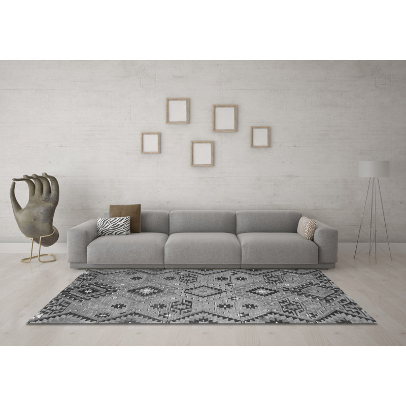 Tapis gris en chenille / polyester tissé à la machine Shloimy, Rond 7 pi