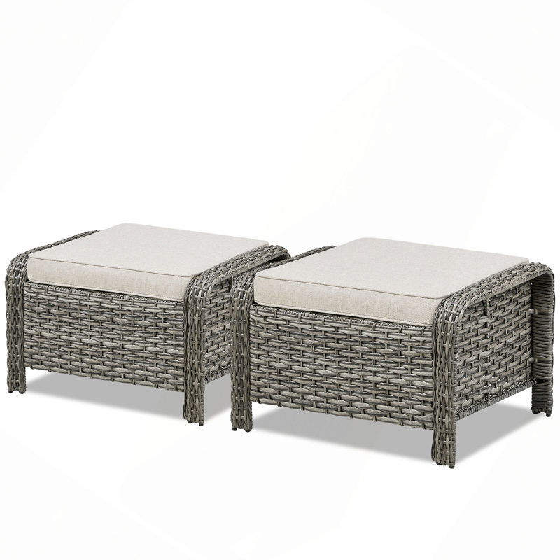 Ensemble de 2 repose-pieds d'extérieur en osier PE avec coussin pour la cour ou la terrasse