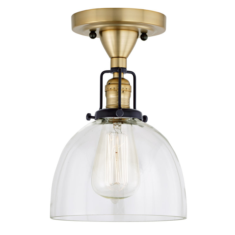 Branton Glass Semi Flush Mount, Satin Brass