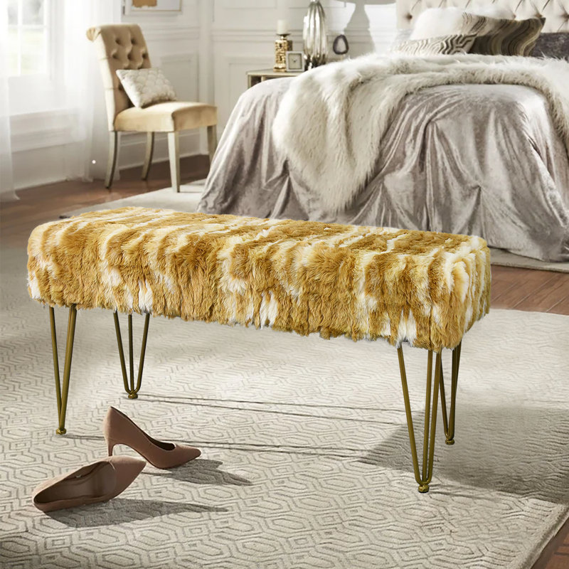 116.8cm Wide Rectangle Abstract Standard Ottoman, Amber Gold