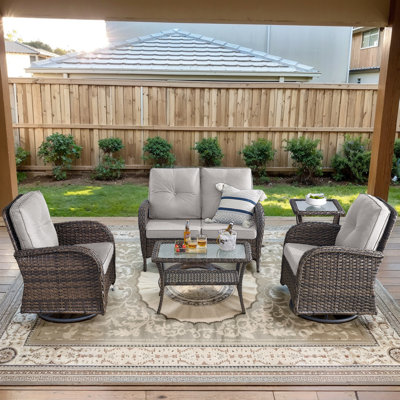 Aluel 5-Pieces Outdoor Patio Loveseat Seating Group With Cushions