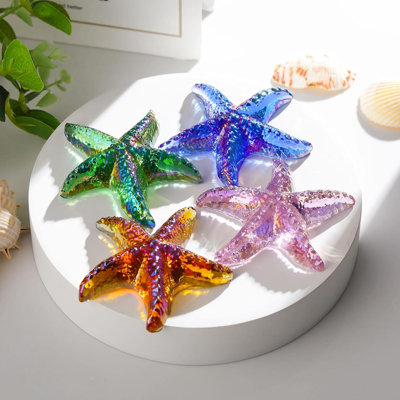 4 pièces étoile de mer cristal Figurine décor de bureau soufflé à la main verre étoile de mer ornements sur le thème de la mer artisanat de collection cadeaux en verre de mer