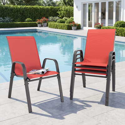 Patio Chairs Upgraded Stackable Dining Chairs Set Of 4 Metal And Teslin Outdoor Chairs For Backyard Garden