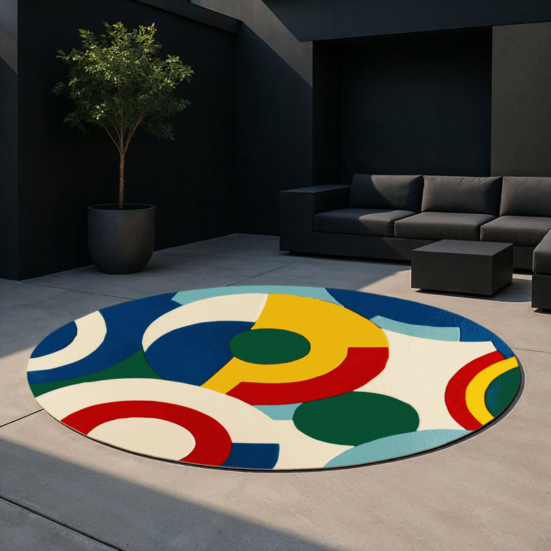 Tapis intérieur et extérieur Retro Groove, Rond 5 pi