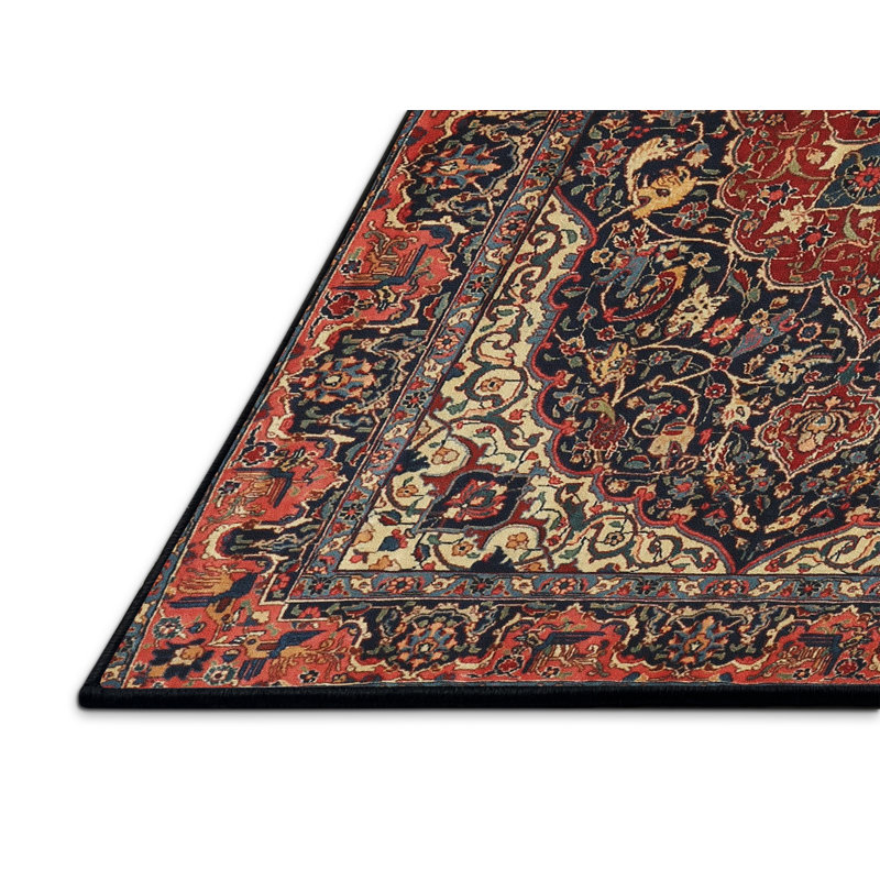 Tapis traditionnel gris foncé / rouge / beige Corniche, Rectangle 5 pi x 8 pi