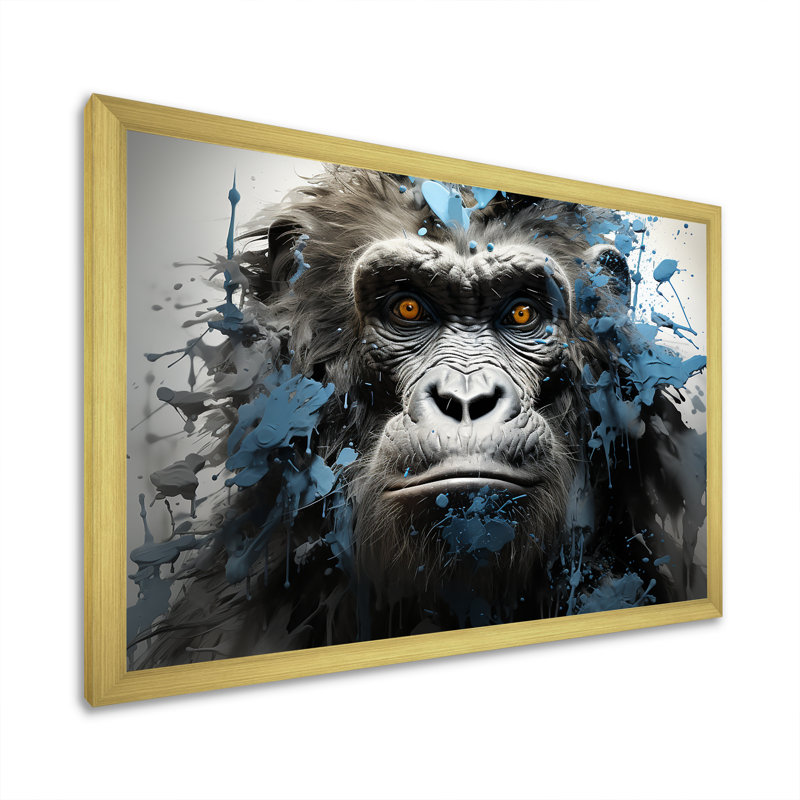 Graffiti noir sur toile, Cadre doré simple, H 34 po x l 44 po x P 1,5 po