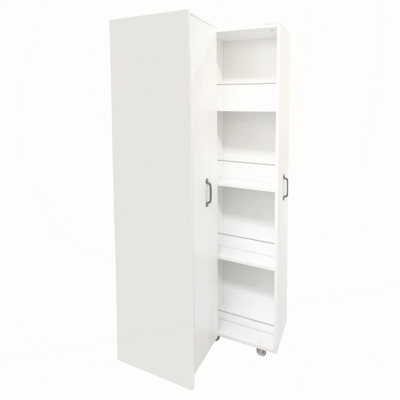 Bibliothèque de rangement à 4 niveaux avec portes et roues coulissantes