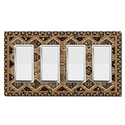 Metal Light Switch Plate Outlet Cover (Rustic Carpet Rug Brown Print - Quadruple Rocker)