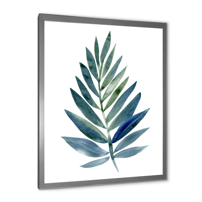Feuille tropicale verte - reproduction de cadre photo sur toile, Encadrement argenté, H 32 po x l 24 po x P 1 po