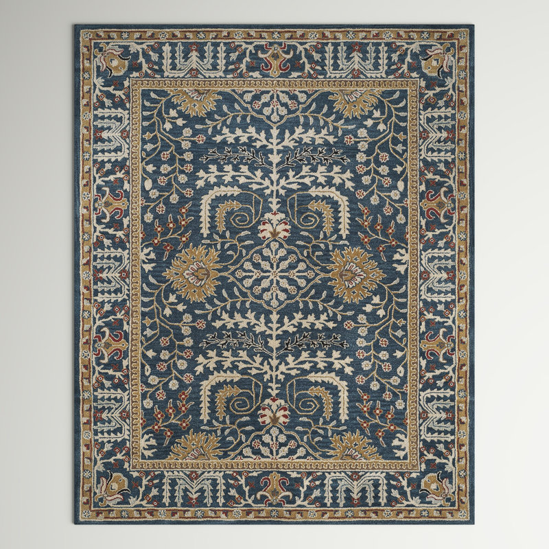 Armintha Oriental Wool Dark Blue Area Rug, Runner 2'3" x 20'