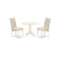 L'ensemble de 3 pièces de table de salle à manger moderne comprend une table ronde en bois avec Dropleaf et 2 chaises Parson rembourrées en tissu crème, 42 x 42 pouces, blanc lin-124508002-126160263-126160264