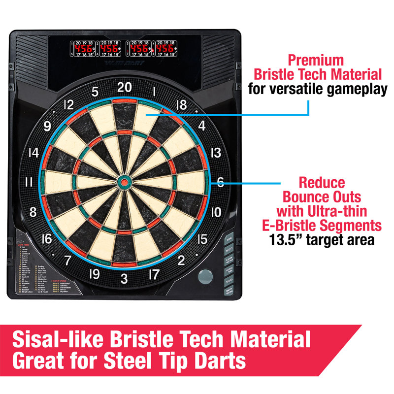 BristleSmart Black Electronic Dartboard Cabinet with LED Scoreboard
