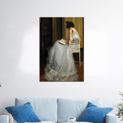Canvas Print of Vintage Style Woman Reading Book Perfect for Enhancing the Aesthetic of Modern Wall Decor
