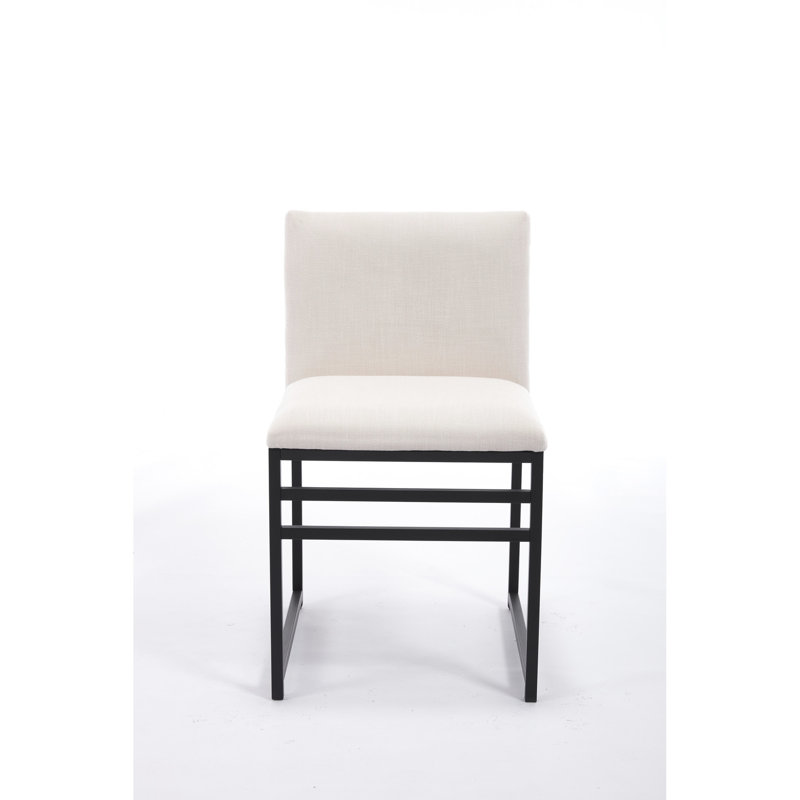 2 chaises modernes, revêtues de tissu de lin, des lignes lisses, une chaise à base en métal (2), et stable pour différents besoins