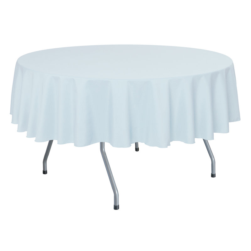 Ice Blue Round Polyester Linen Tablecloth, 84-Inch