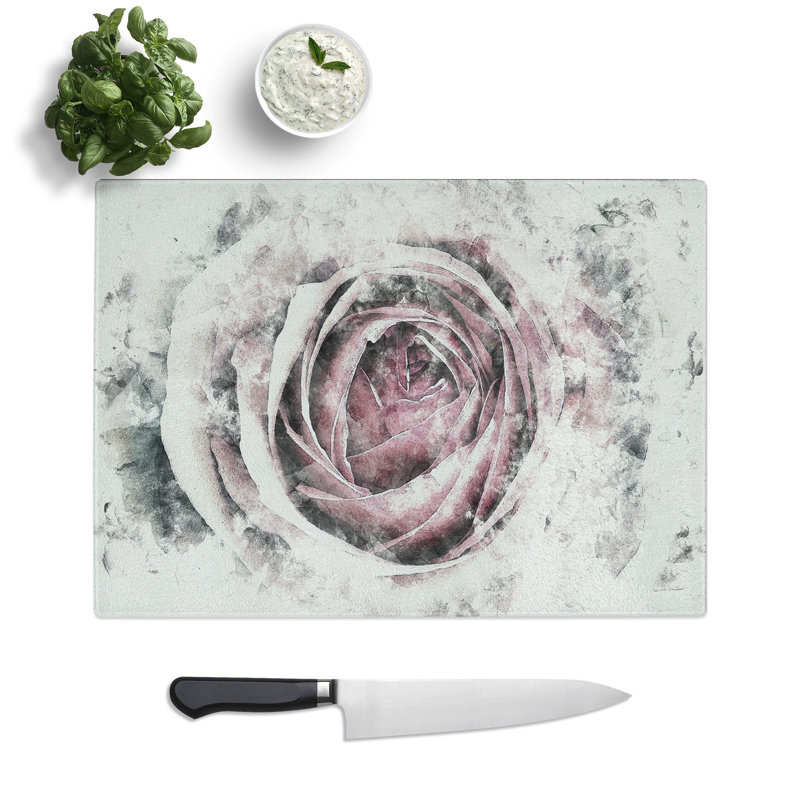 Tempered Glass a Pale Rose Watercolour Chopping Board, 20 cm x 28.5 cm
